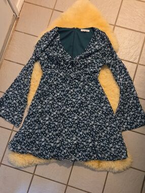 Copper Key Dark Teal Floral Tie-Front Dress